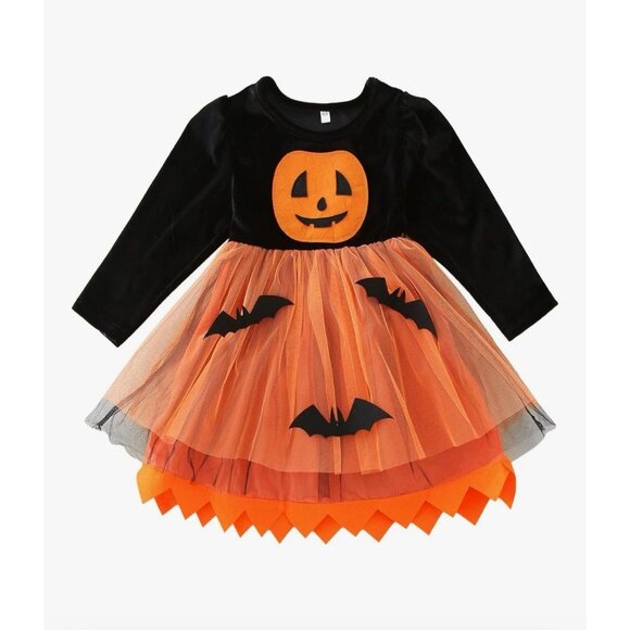 Unbranded Other - Toddler Girls 1-2 Pumpkin Bat Print Halloween Dress Mesh Tutu Party Dress